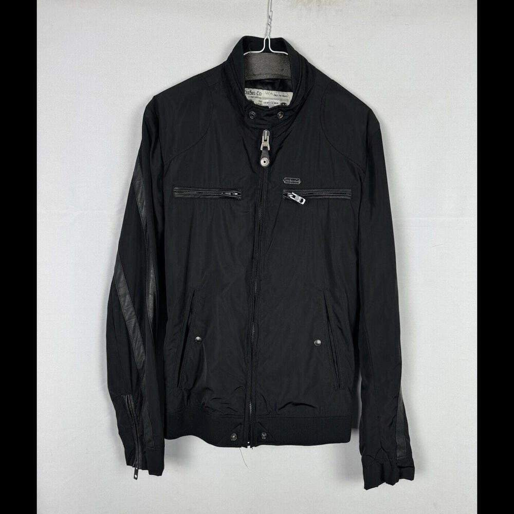 Diesel Zip Light Moto Jacket Leather Trim Black Size L